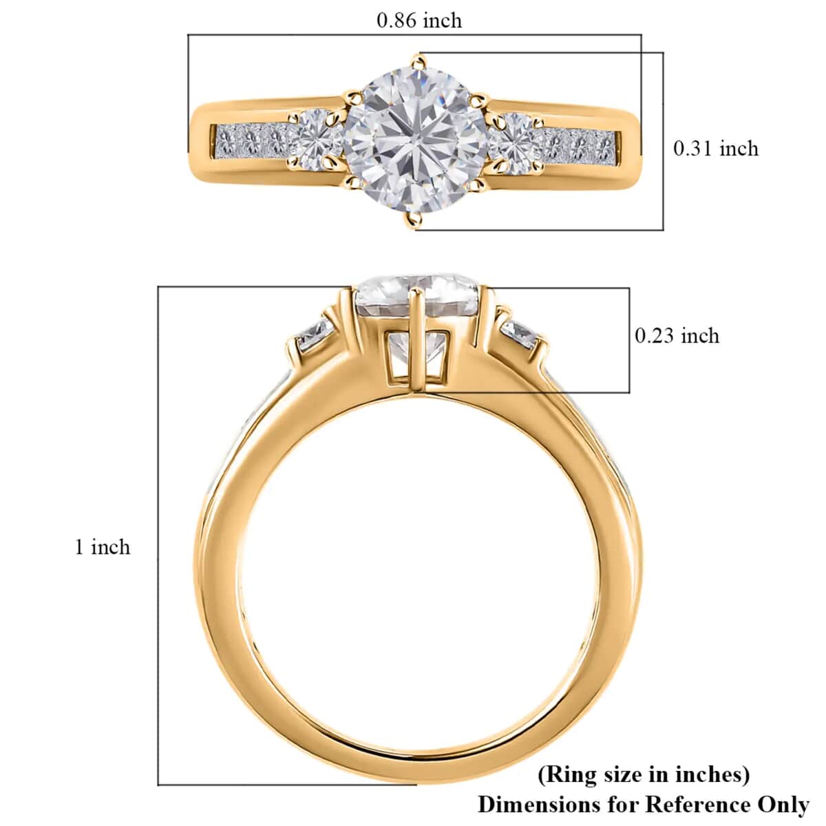 Moissanite 1.75 ctw Ring, Vermeil Yellow Gold Over Sterling Silver Ring, Ring For Women (Size 10.00) image number 6