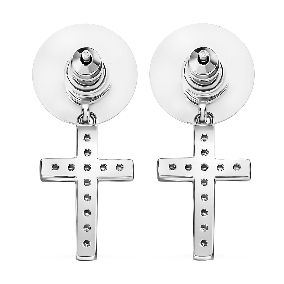 Moissanite Cross Dangle Earrings in Platinum Over Sterling Silver 1.25 ctw image number 3