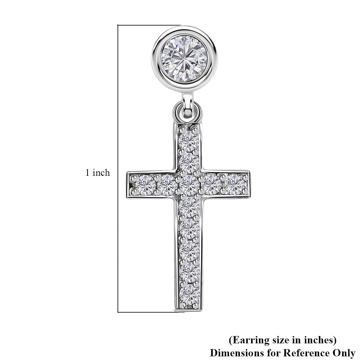 Moissanite Cross Dangle Earrings in Platinum Over Sterling Silver 1.25 ctw image number 4