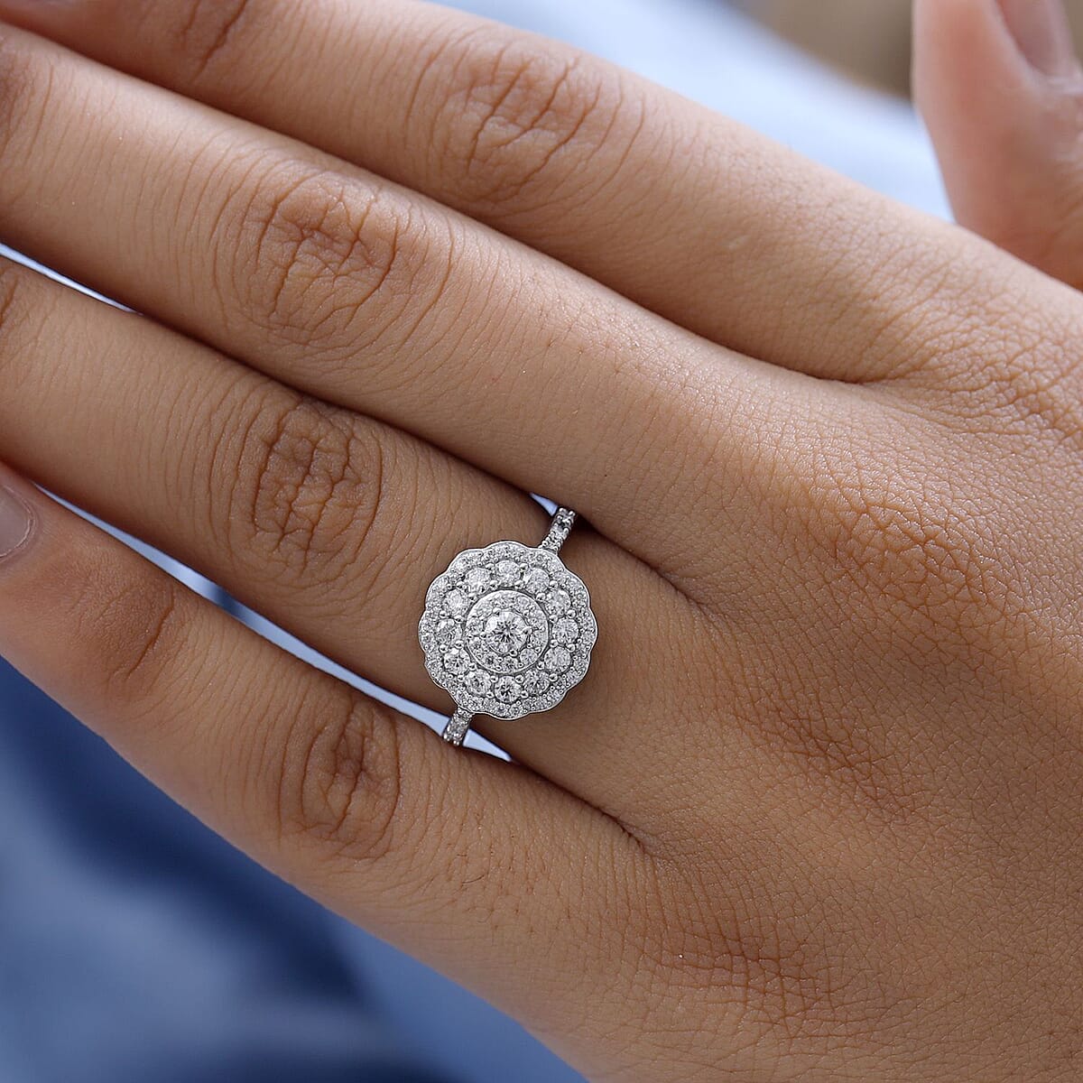 Moissanite Floral Ring  | Moissanite Ring | Cocktail Ring |Platinum Over Sterling Silver Ring 1.20 ctw image number 2