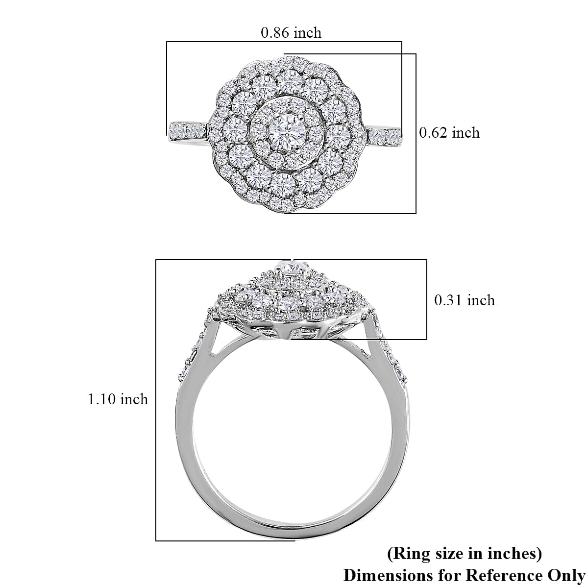 Moissanite Floral Ring  | Moissanite Ring | Cocktail Ring |Platinum Over Sterling Silver Ring 1.20 ctw image number 5