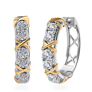 Moissanite Hoop Earrings in Vermeil Yellow Gold and Platinum Over Sterling Silver 1.25 ctw