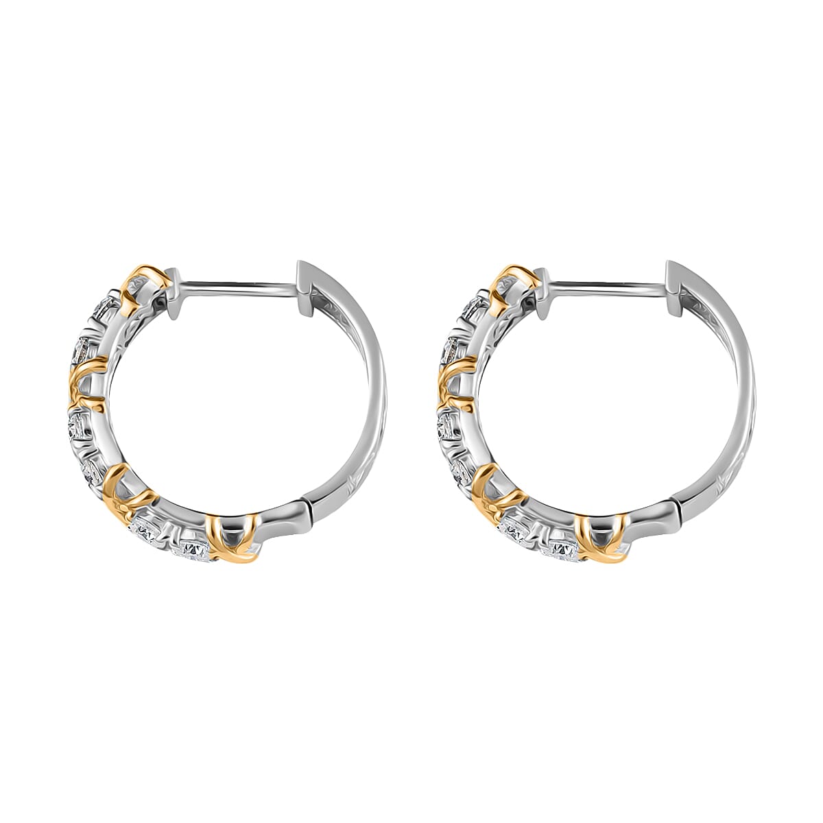 Moissanite Hoop Earrings in Vermeil Yellow Gold and Platinum Over Sterling Silver 1.25 ctw