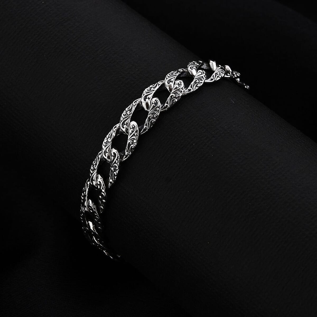 Bali Legacy Sterling Silver Filigree Texture Curb Bracelet with Toggle Clasp (7.50 In) 14 Grams image number 1