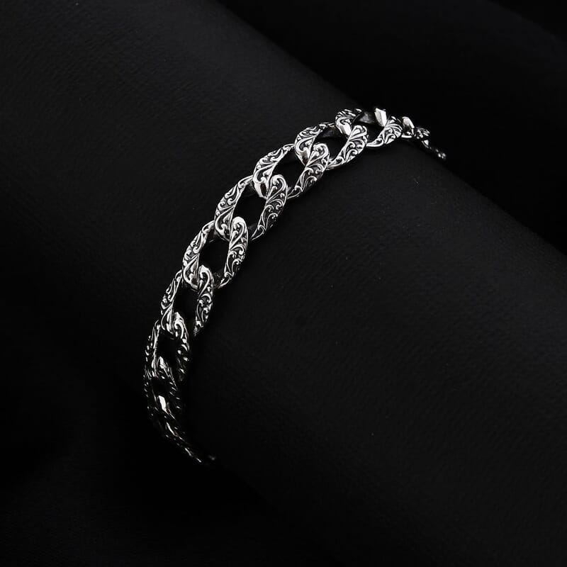 Bali Legacy Sterling Silver Filigree Texture Curb Bracelet with Toggle Clasp (7.50 In) 14 Grams