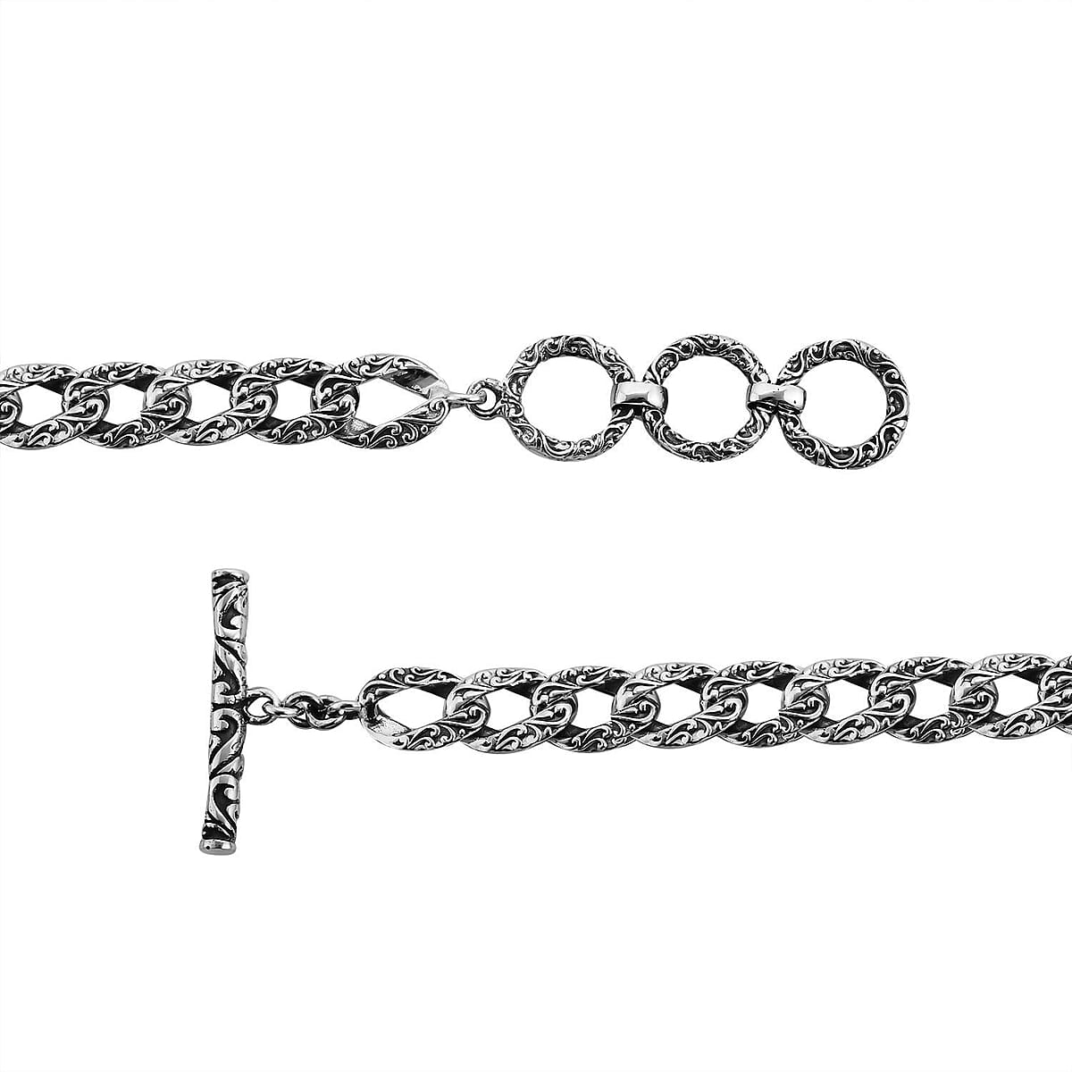 Bali Legacy Sterling Silver Filigree Texture Curb Bracelet with Toggle Clasp (7.50 In) 14 Grams image number 2