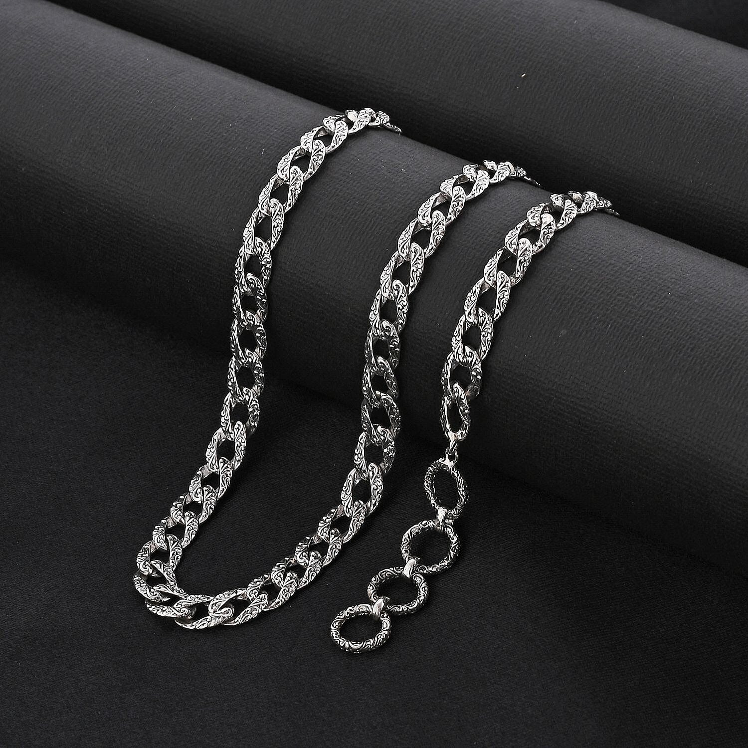 Bali Legacy Sterling Silver Filigree Texture Curb Necklace 18-20 Inches 34 Grams