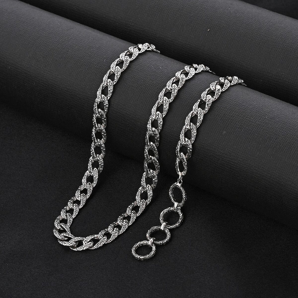 Bali Legacy Sterling Silver Filigree Texture Curb Necklace 18-20 Inches 34 Grams image number 1
