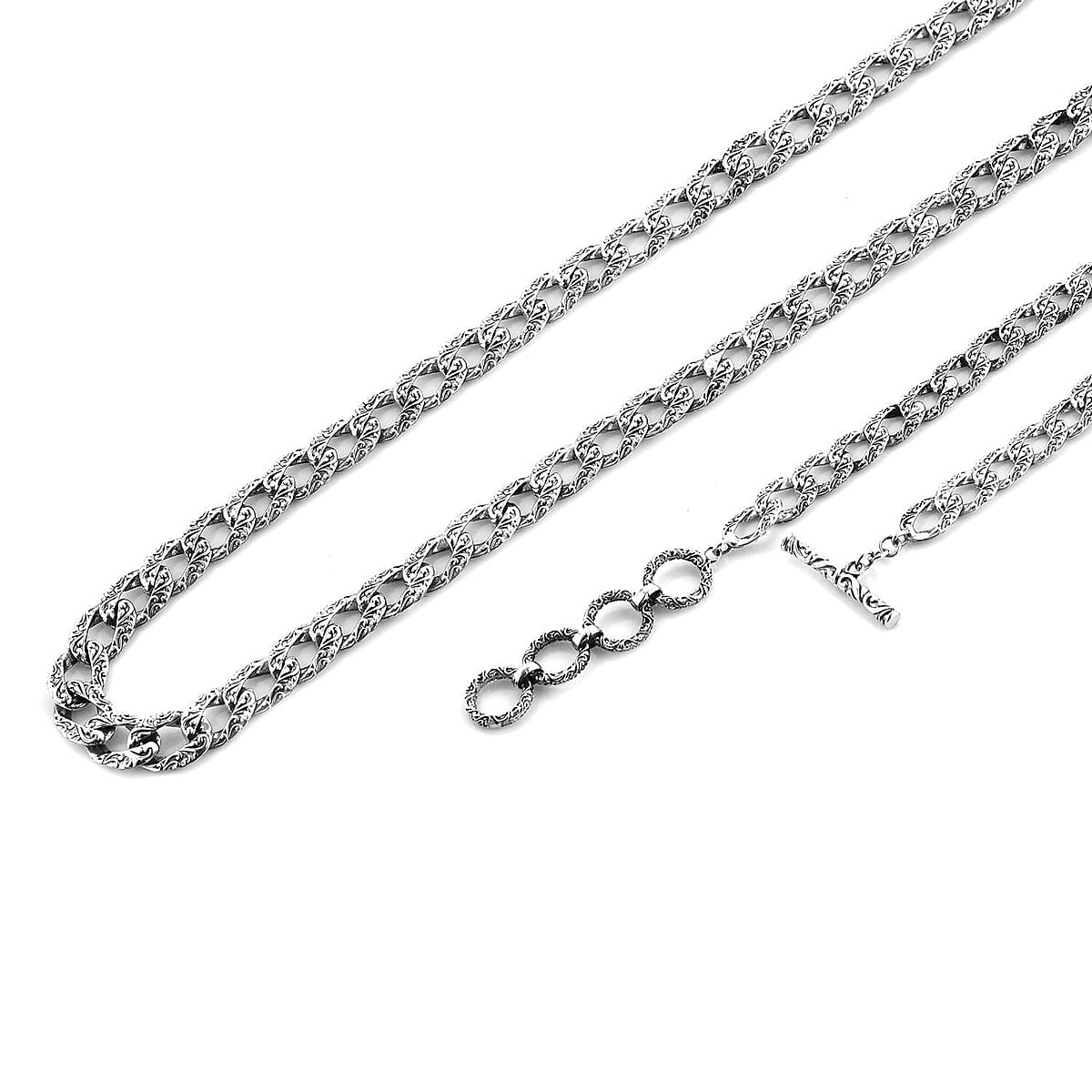 Bali Legacy Sterling Silver Filigree Texture Curb Necklace 18-20 Inches 34 Grams image number 4