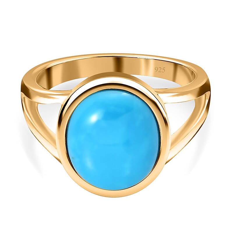 Sleeping Beauty Turquoise 4.28 ctw Ring in Vermeil Yellow Gold Over Sterling Silver (Size 10)