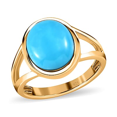 Sleeping Beauty Turquoise 4.28 ctw Ring in Vermeil Yellow Gold Over Sterling Silver (Size 10)
