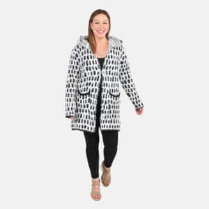 Tamsy White with Navy Dot Pattern Winter Hoodie with 2 Pocket - One Size Fits Most