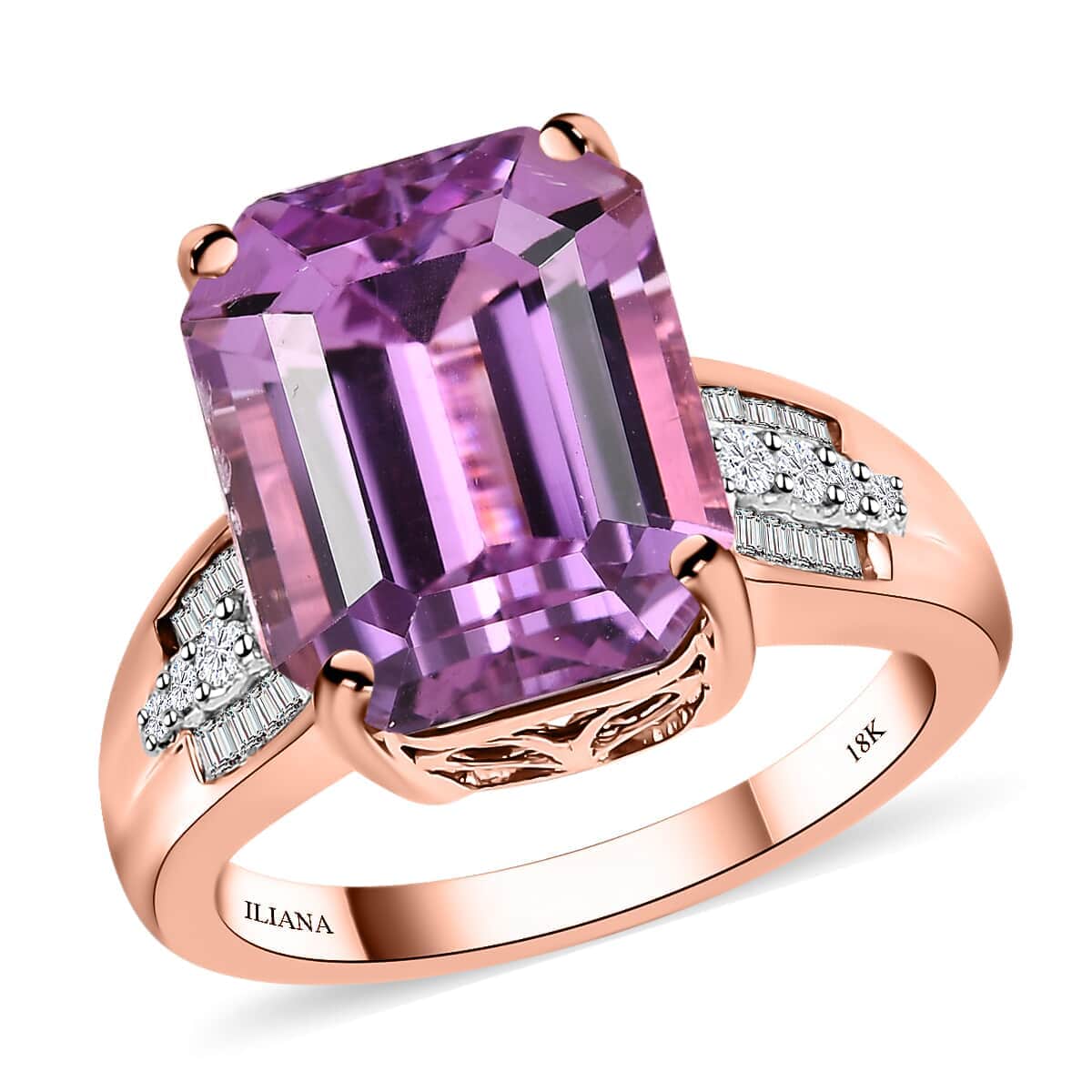 Iliana 18K Rose Gold AAAA Patroke Kunzite and G-H SI Diamond Ring (Size 6.0) 5.50 Grams 10.40 ctw image number 0