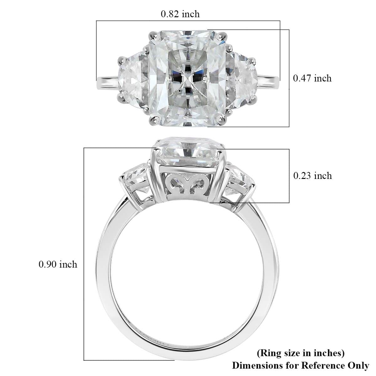 Radiant Cut Moissanite 4.25 ctw 3 Stone Ring in 10K White Gold (Size 5.0) image number 5