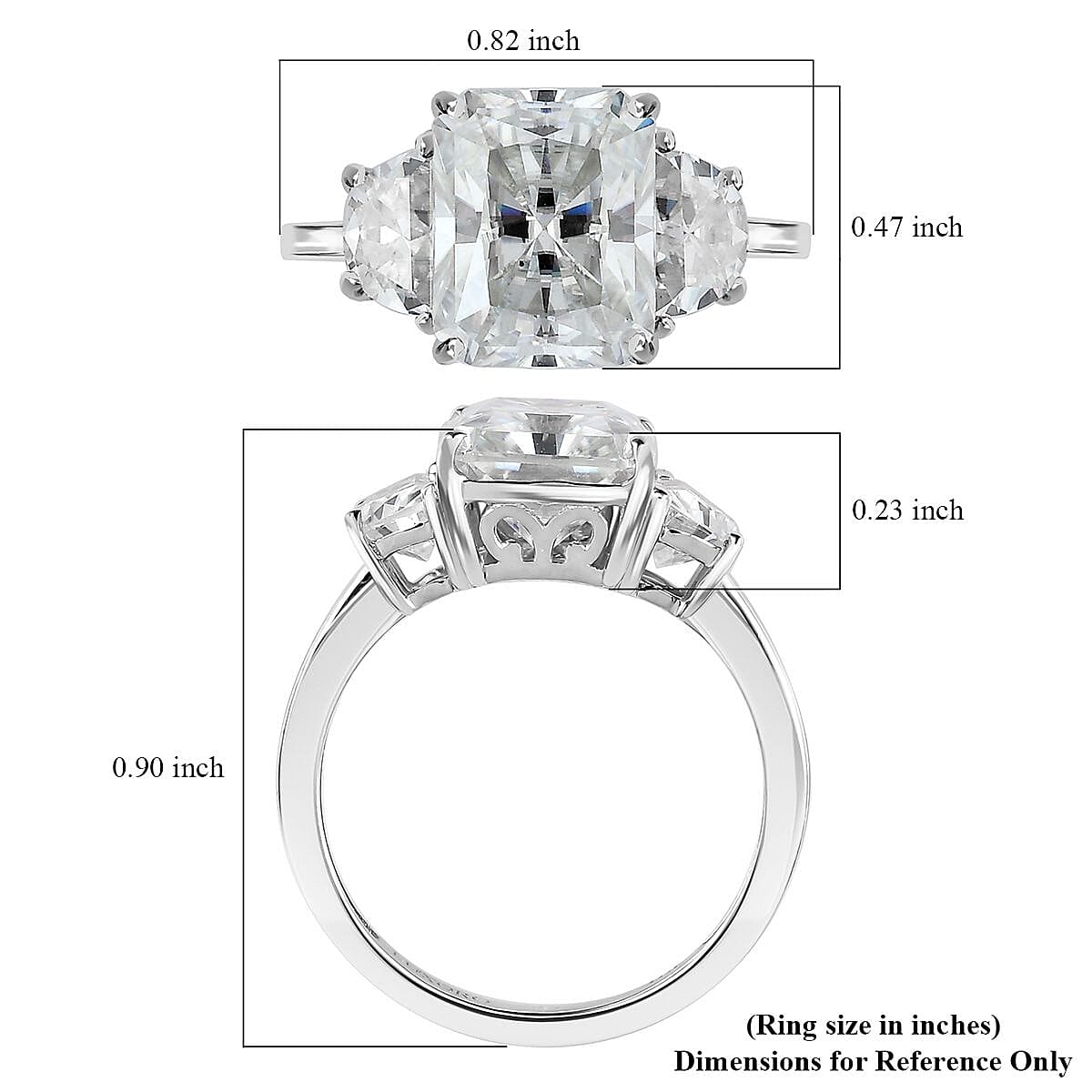 Radiant Cut Moissanite 4.25 ctw 3 Stone Ring in 10K White Gold (Size 6.0) image number 5