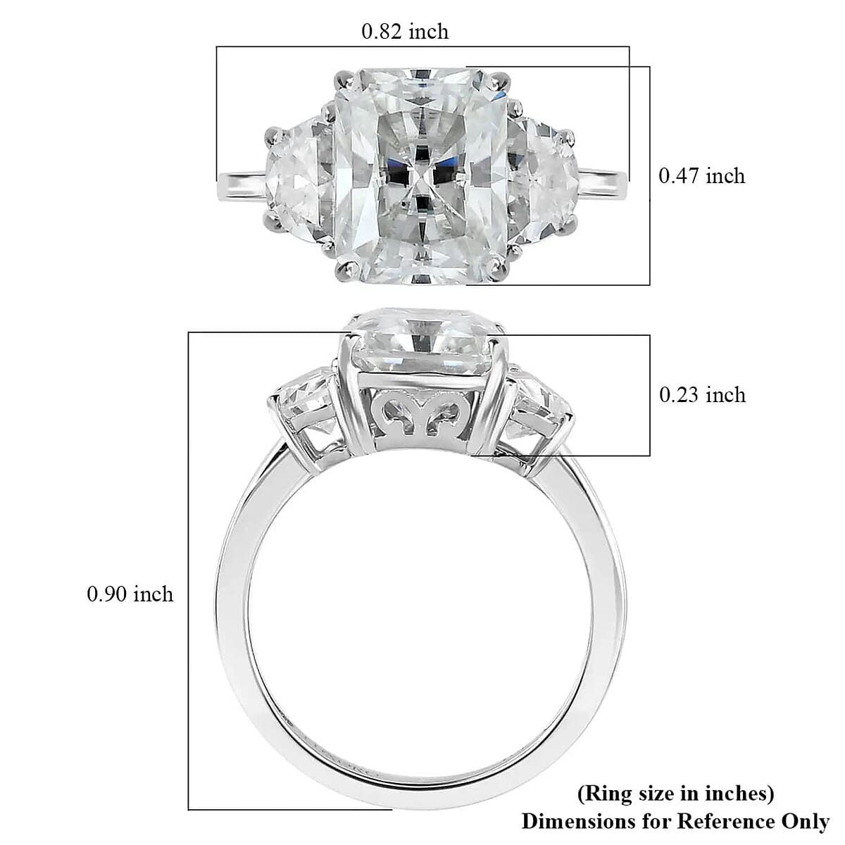 Radiant Cut Moissanite 4.25 ctw 3 Stone Ring in 10K White Gold (Size 6.0) image number 6