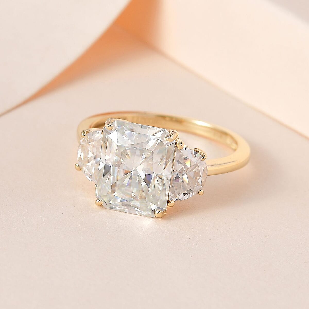 Luxoro Radiant Cut Moissanite Ring, Moissanite 3 Stone Ring, 10K Yellow Gold Ring, Gold Three Stone Ring, Gold Jewelry For Her, Engagement Ring in Gold 4.25 ctw (Size 6) image number 1