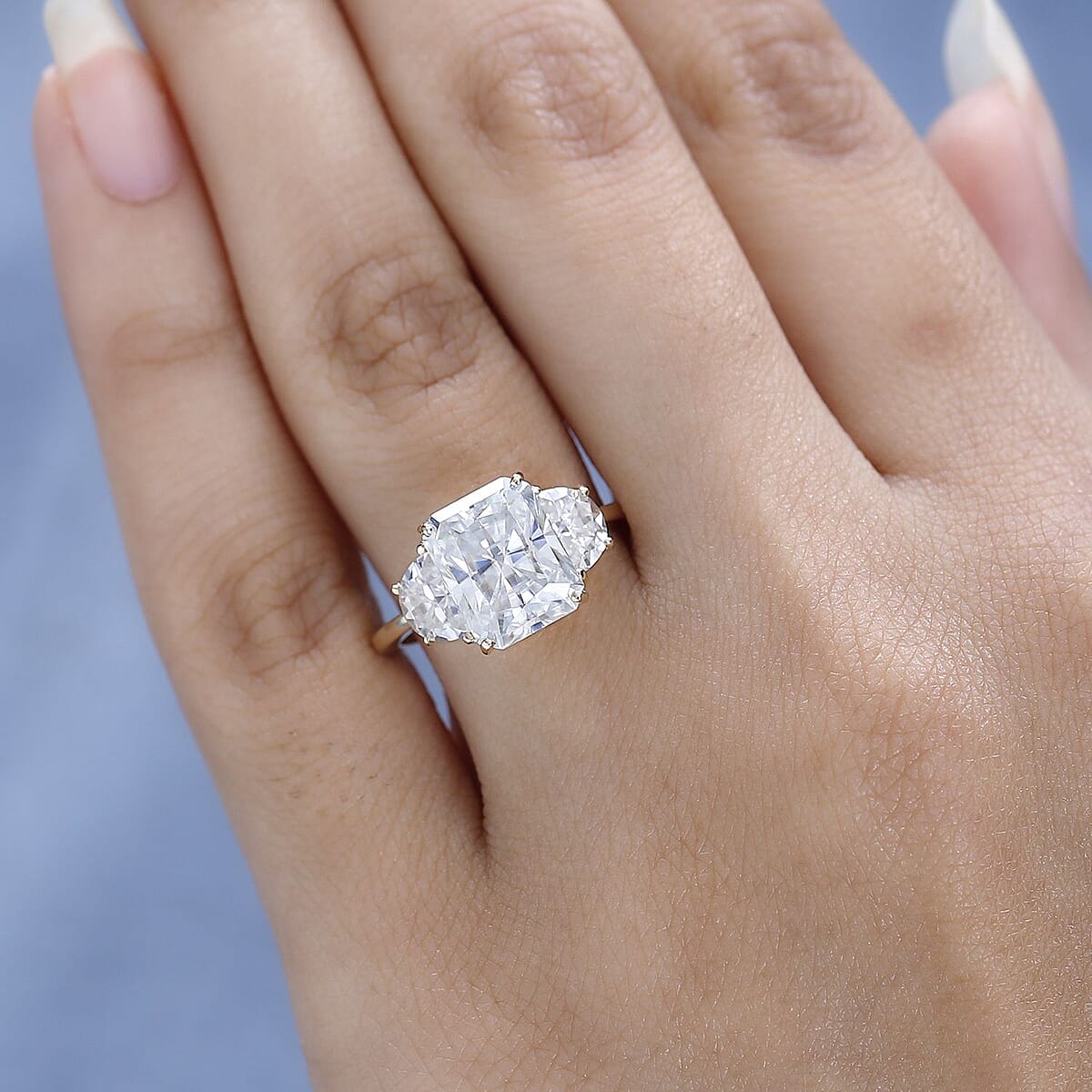 Luxoro Radiant Cut Moissanite Ring, Moissanite 3 Stone Ring, 10K Yellow Gold Ring, Gold Three Stone Ring, Gold Jewelry For Her, Engagement Ring in Gold 4.25 ctw (Size 6) image number 2