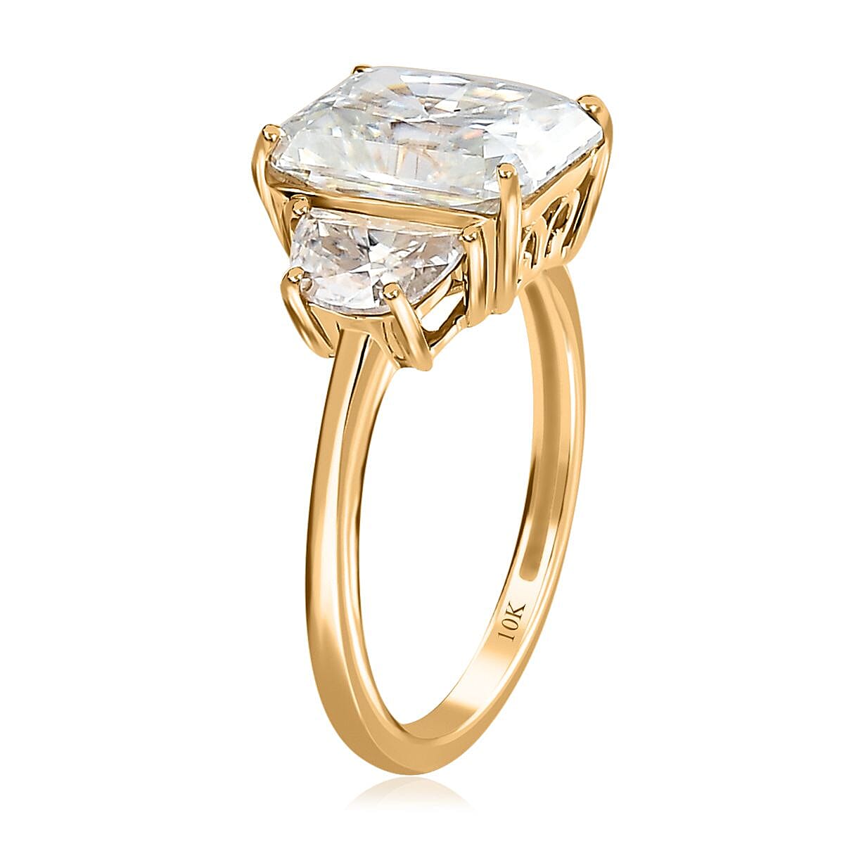 Luxoro Radiant Cut Moissanite Ring, Moissanite 3 Stone Ring, 10K Yellow Gold Ring, Gold Three Stone Ring, Gold Jewelry For Her, Engagement Ring in Gold 4.25 ctw (Size 6) image number 3