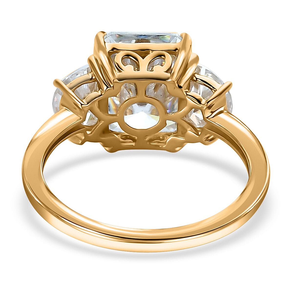 Luxoro Radiant Cut Moissanite Ring, Moissanite 3 Stone Ring, 10K Yellow Gold Ring, Gold Three Stone Ring, Gold Jewelry For Her, Engagement Ring in Gold 4.25 ctw (Size 6) image number 4