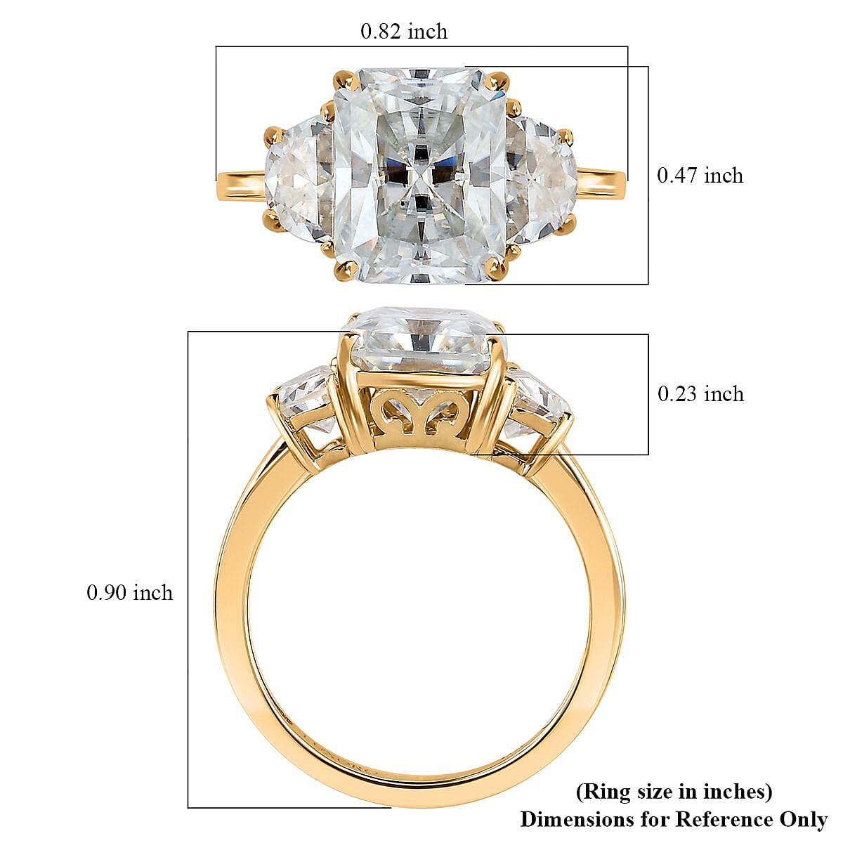 Luxoro Radiant Cut Moissanite Ring, Moissanite 3 Stone Ring, 10K Yellow Gold Ring, Gold Three Stone Ring, Gold Jewelry For Her, Engagement Ring in Gold 4.25 ctw (Size 6) image number 5