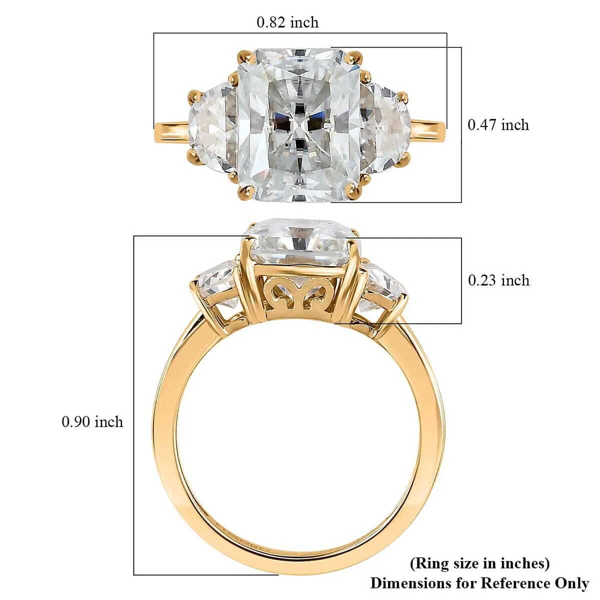 Luxoro Radiant Cut Moissanite Ring, Moissanite 3 Stone Ring, 10K Yellow Gold Ring, Gold Three Stone Ring, Gold Jewelry For Her, Engagement Ring in Gold 4.25 ctw (Size 6) image number 6