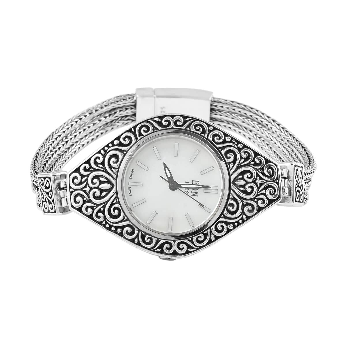 Mother’s Day Gift Bali Legacy EON 1962 Swiss Movement Sterling Silver 3 Layer Bracelet Watch (7.50 in) , Designer Bracelet Watch , Analog Luxury Wristwatch image number 0