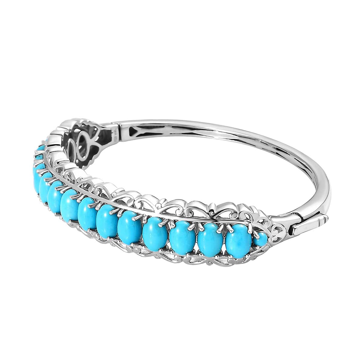 Sleeping Beauty Turquoise Bangle Bracelet in Platinum Over Sterling Silver (6.50 In) 10.85 ctw image number 3