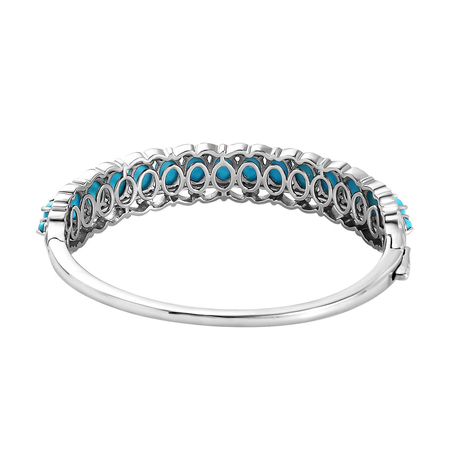 Sleeping Beauty Turquoise Bangle Bracelet in Platinum Over Sterling Silver (6.50 In) 10.85 ctw