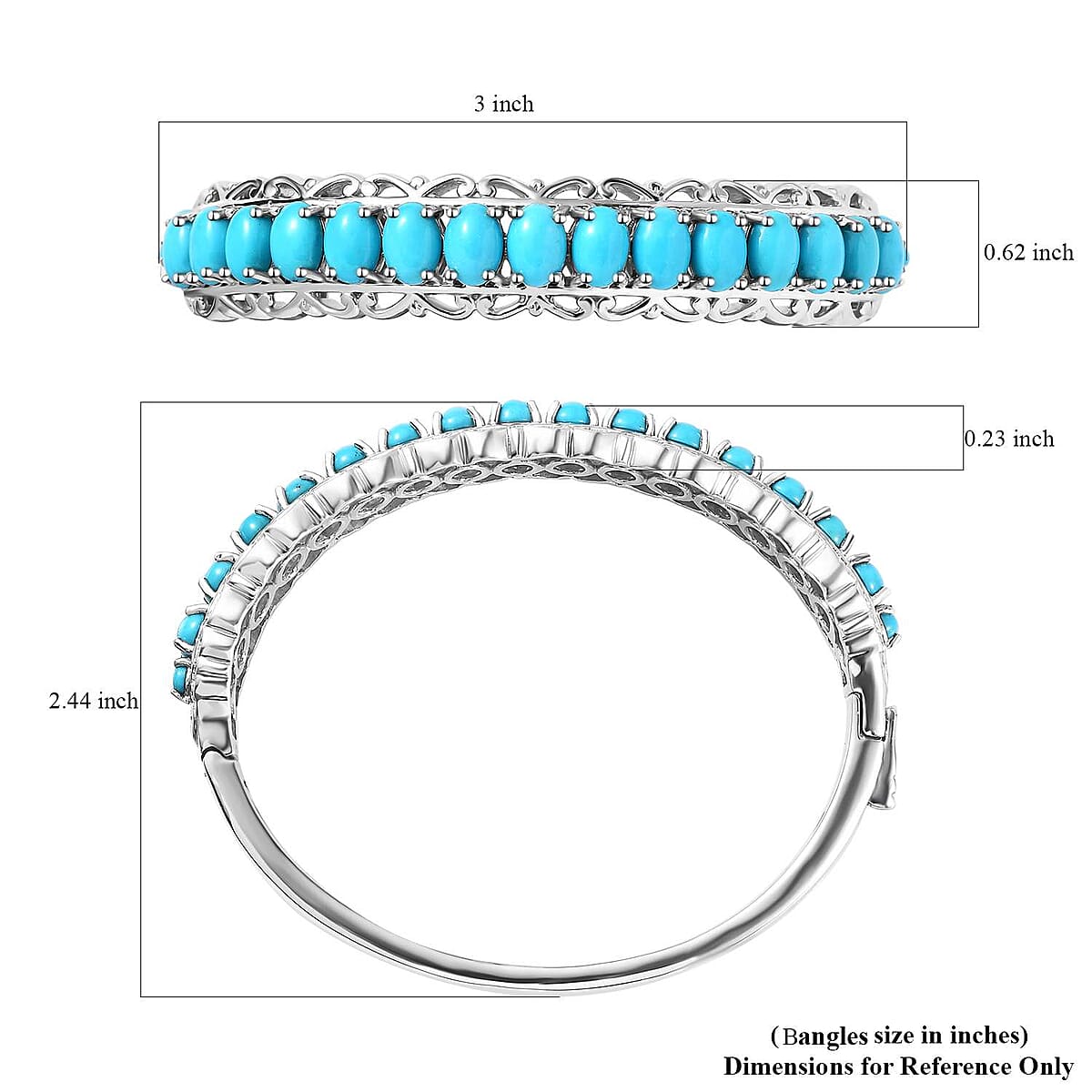 Sleeping Beauty Turquoise Bangle Bracelet in Platinum Over Sterling Silver (6.50 In) 10.85 ctw image number 5