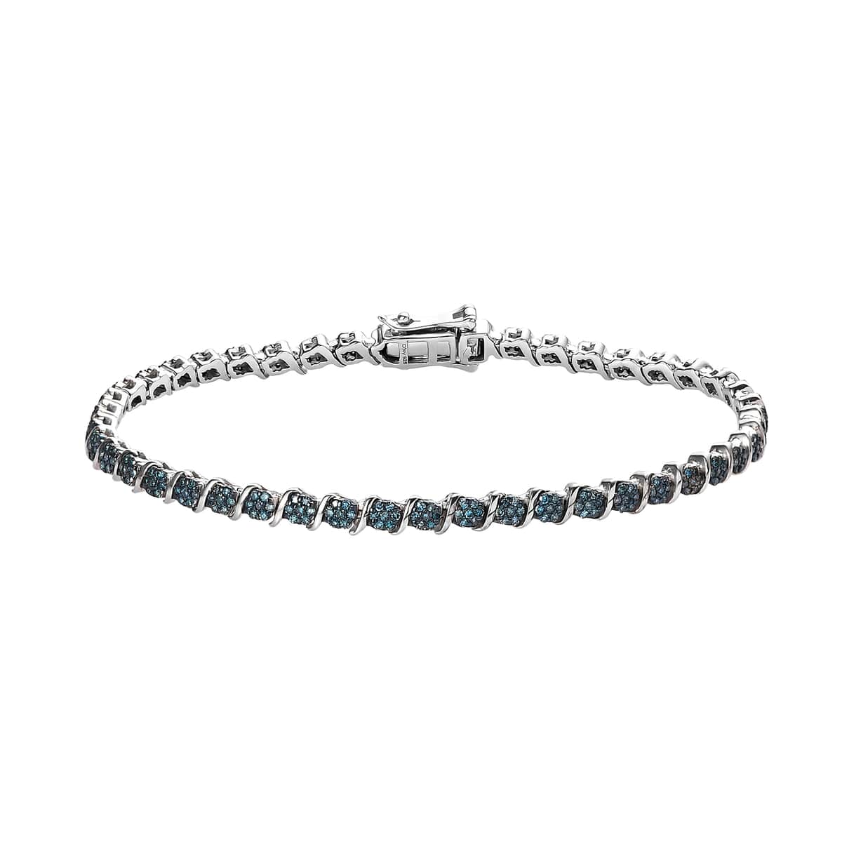 Venice Blue Diamond I1-I2 Tennis Bracelet in Platinum Over Sterling Silver (7.25 In) 1.50 ctw image number 0