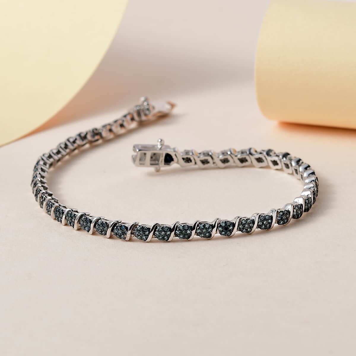 Venice Blue Diamond I1-I2 Tennis Bracelet in Platinum Over Sterling Silver (7.25 In) 1.50 ctw image number 1