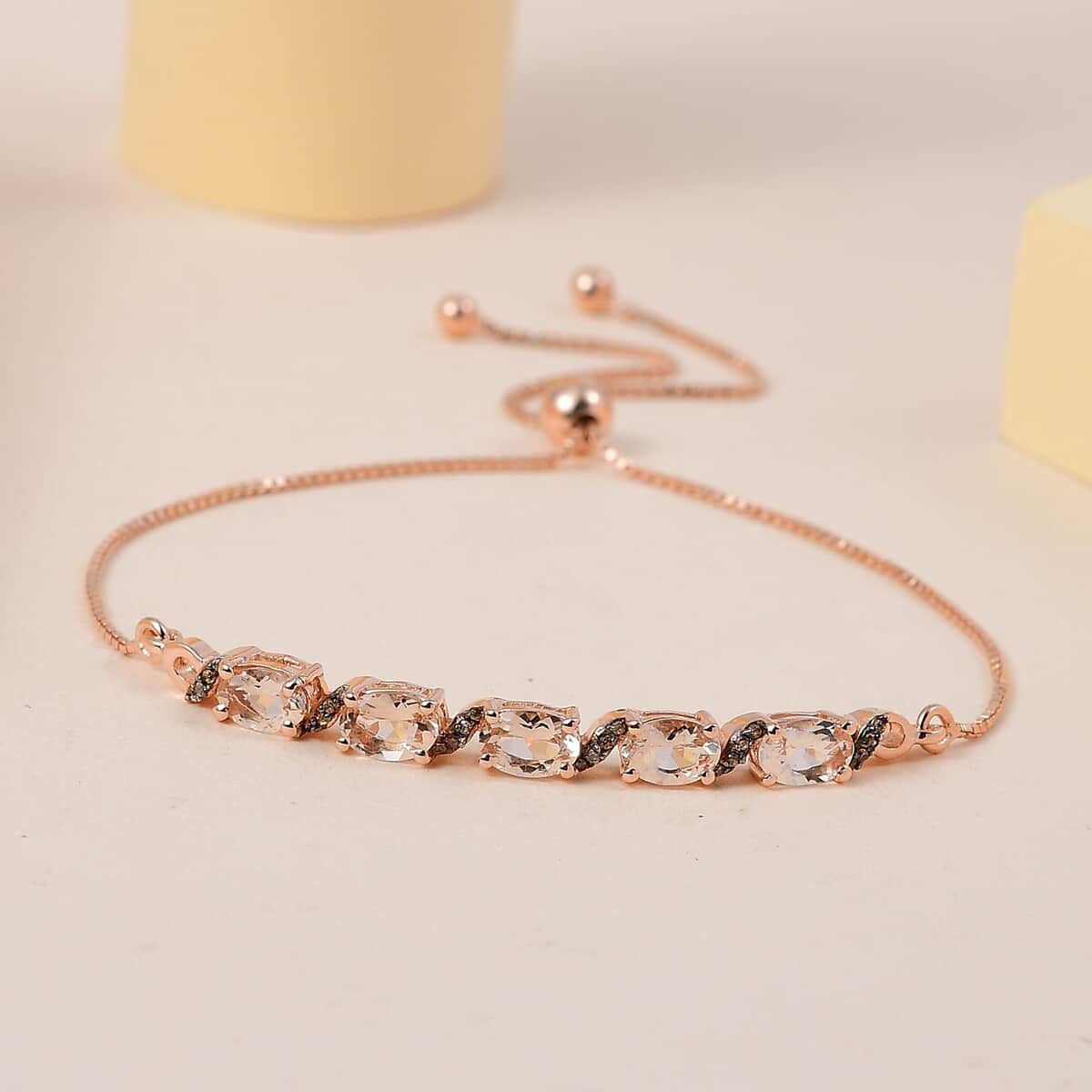 Marropino Morganite and Champagne Zircon Bolo Bracelet in Vermeil Rose Gold Over Sterling Silver 2.25 ctw image number 1