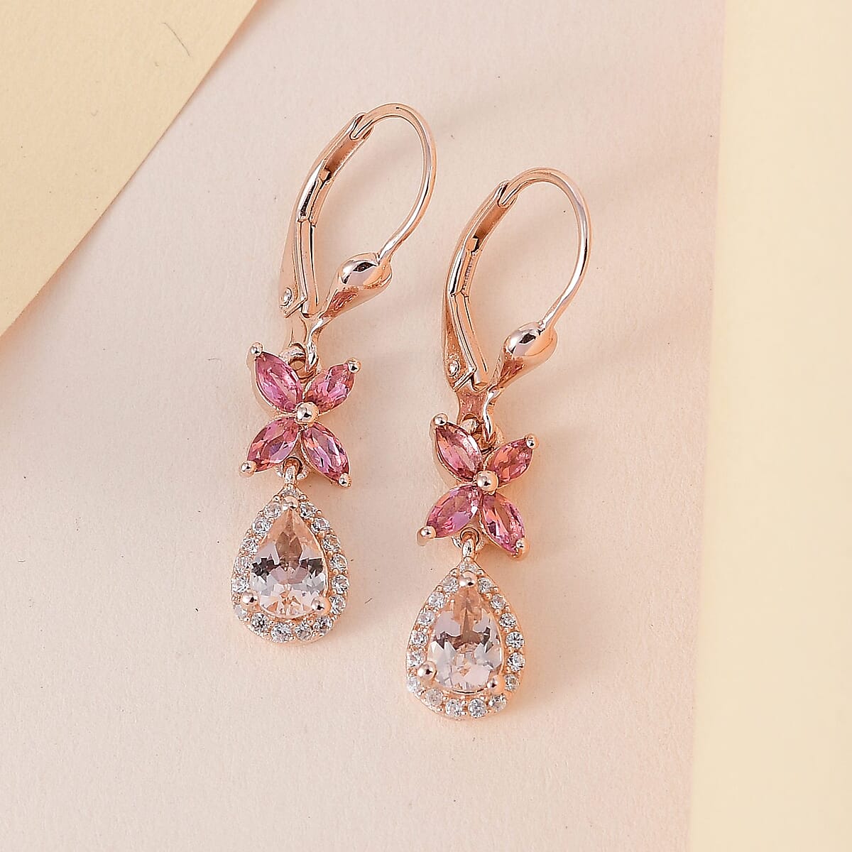 Marropino Morganite and Multi Gemstone Lever Back Earrings in Vermeil Rose Gold Over Sterling Silver 1.85 ctw image number 1