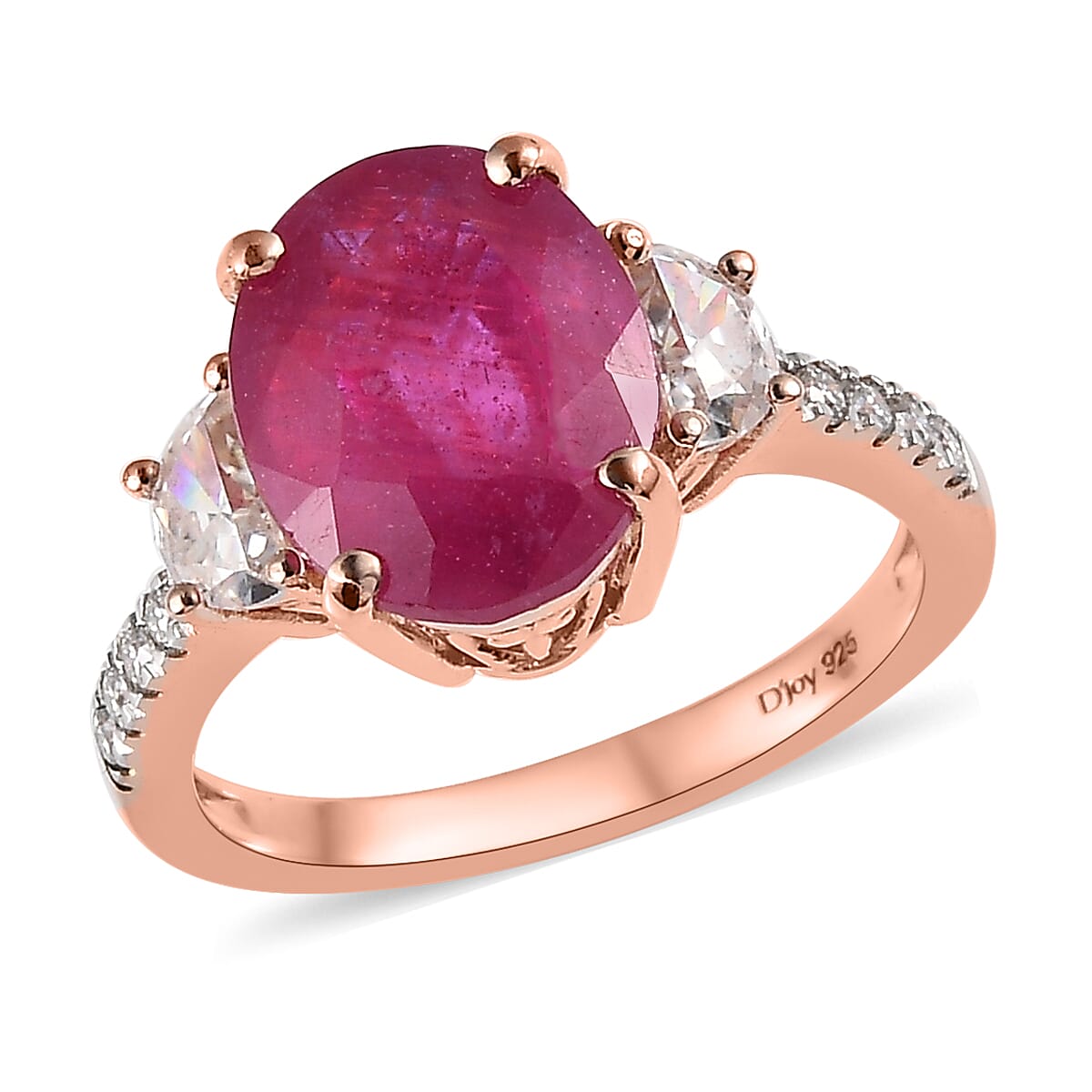 Ilakaka Hot Pink Sapphire (FF) and Moissanite Ring in Vermeil Rose Gold Over Sterling Silver 5.65 ctw image number 0