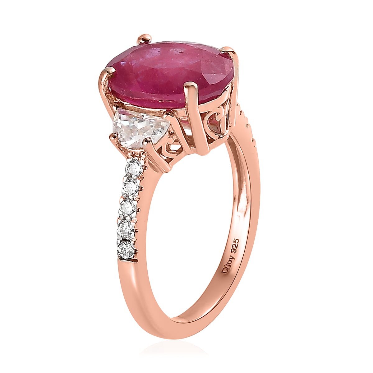 Ilakaka Hot Pink Sapphire (FF) and Moissanite Ring in Vermeil Rose Gold Over Sterling Silver 5.65 ctw image number 3