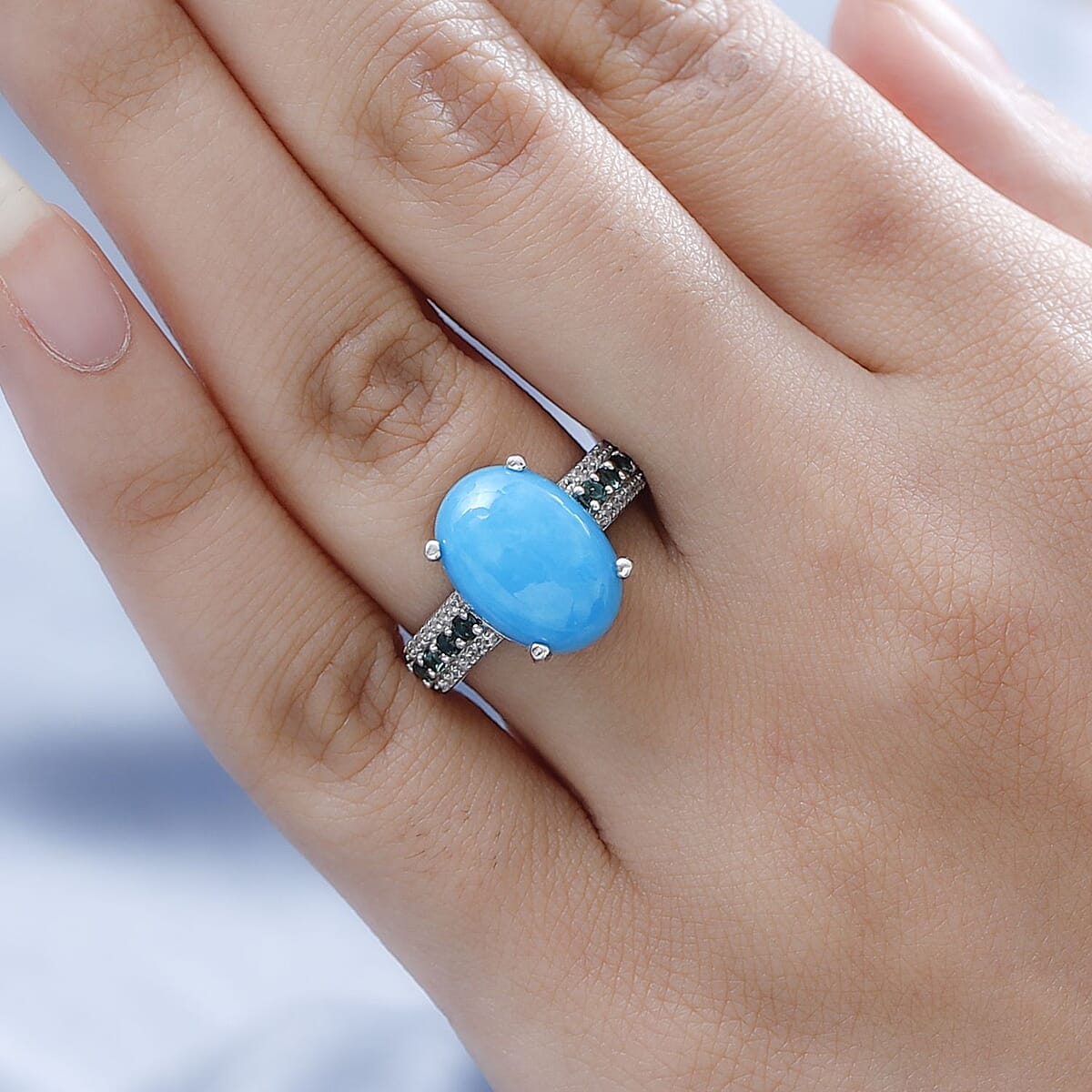 Premium Sleeping Beauty Turquoise and Multi Gemstone Ring in Platinum Over Sterling Silver (Size 10.0) 5.85 ctw image number 2
