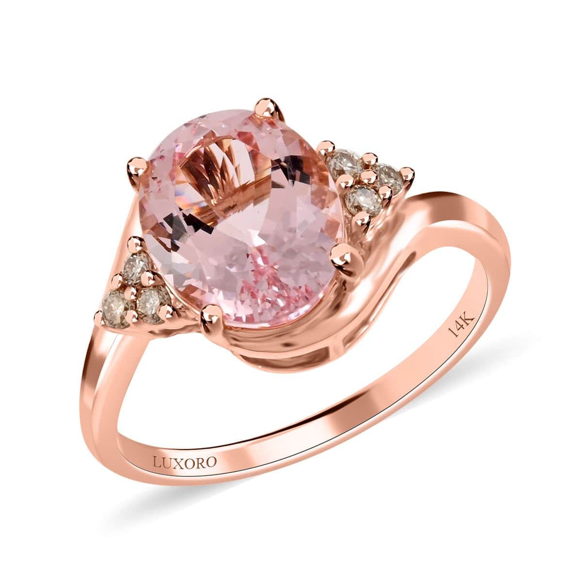 Luxoro 14K Rose Gold AAA Palmeiras Pink Morganite and G-H I2 Diamond Ring (Size 10.0) 2.50 ctw image number 0