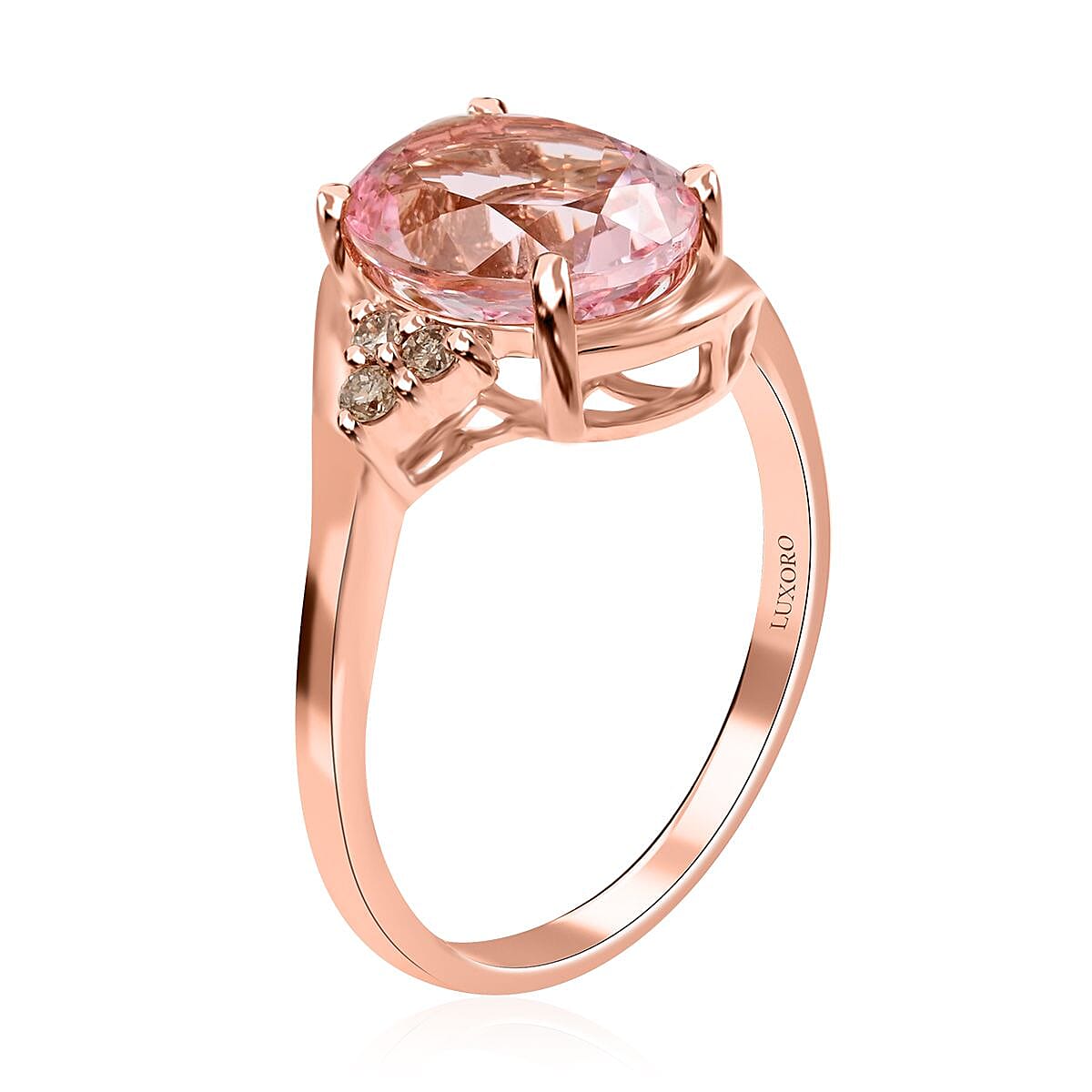 Luxoro 14K Rose Gold AAA Palmeiras Pink Morganite and G-H I2 Diamond Ring (Size 10.0) 2.50 ctw
