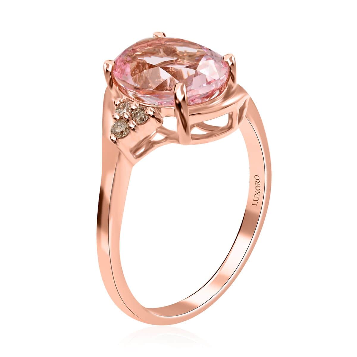 Luxoro 14K Rose Gold AAA Palmeiras Pink Morganite and G-H I2 Diamond Ring (Size 10.0) 2.50 ctw image number 3