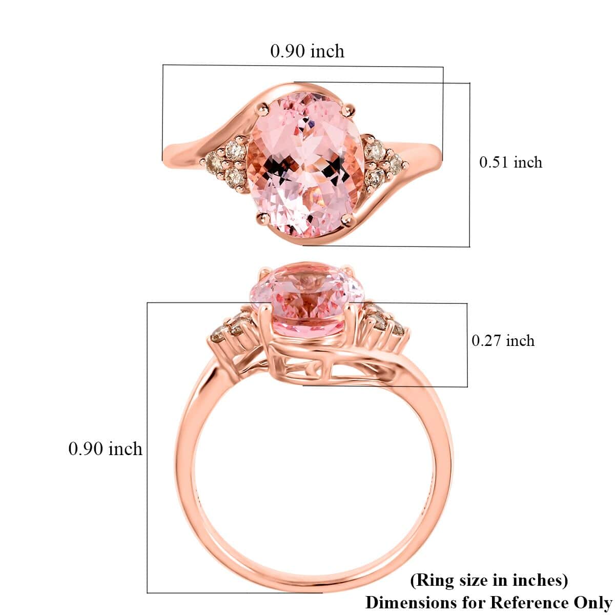 Luxoro 14K Rose Gold AAA Palmeiras Pink Morganite and G-H I2 Diamond Ring (Size 10.0) 2.50 ctw image number 5