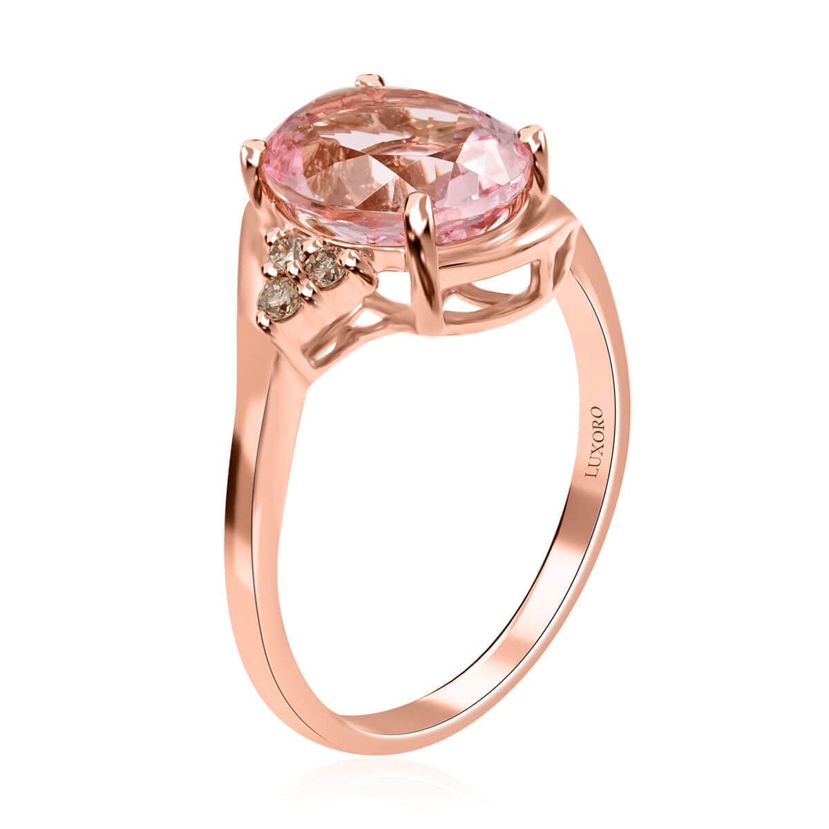 Luxoro 14K Rose Gold AAA Pink Morganite and G-H I2 Diamond Ring (Size 6.0) 2.50 ctw image number 3