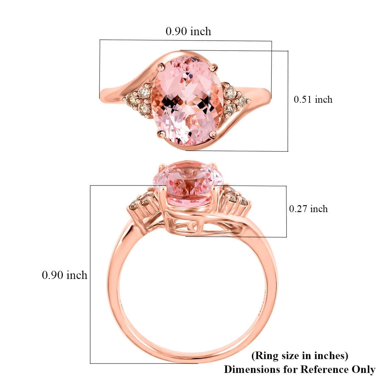 Luxoro 14K Rose Gold AAA Pink Morganite and G-H I2 Diamond Ring (Size 6.0) 2.50 ctw image number 5