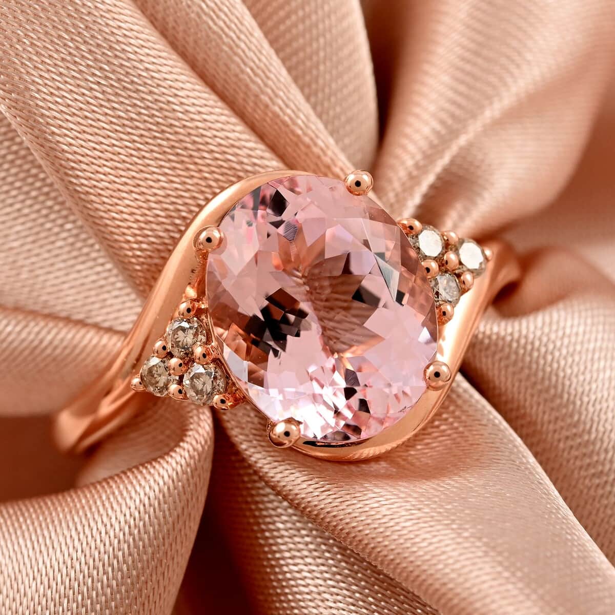 Luxoro 14K Rose Gold AAA PALMEIRAS Pink Morganite By Tony Diniz and G-H I2 Diamond Ring (Size 7.0) 2.50 ctw image number 1