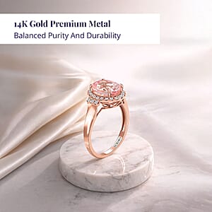 Luxoro 14K Rose Gold AAA Palmeiras Pink Morganite and G-H I2 Diamond Halo Ring (Size 6.0) 2.70 ctw