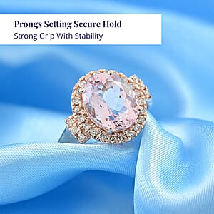 Luxoro 14K Rose Gold AAA Palmeiras Pink Morganite and G-H I2 Diamond Halo Ring (Size 6.0) 2.70 ctw