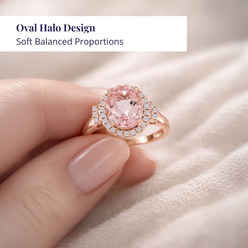 Luxoro 14K Rose Gold AAA Palmeiras Pink Morganite and G-H I2 Diamond Halo Ring (Size 7.0) 2.70 ctw