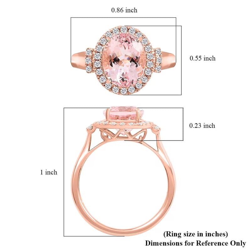 Luxoro 14K Rose Gold AAA Palmeiras Pink Morganite and G-H I2 Diamond Halo Ring (Size 7.0) 2.70 ctw