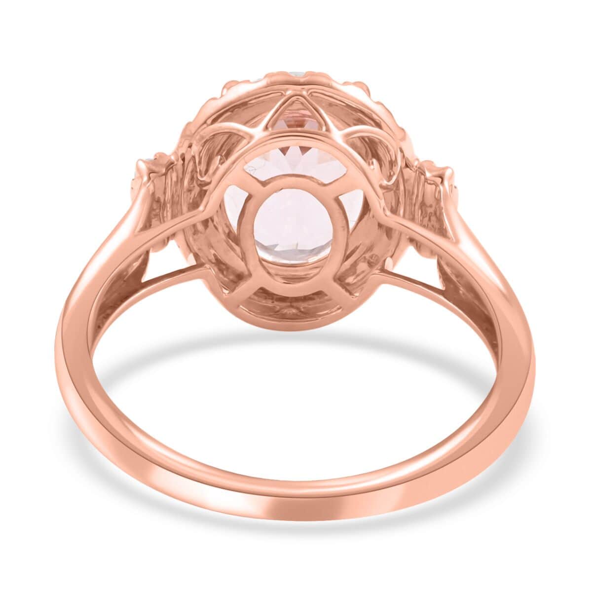 Luxoro 14K Rose Gold AAA Palmeiras Pink Morganite and G-H I2 Diamond Halo Ring (Size 9.0) 2.70 ctw image number 4
