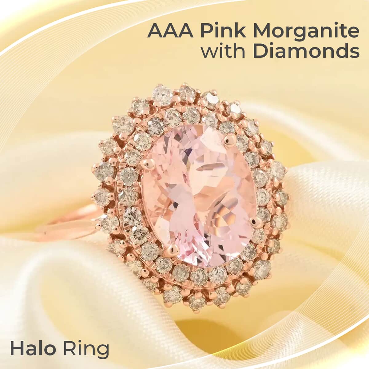 Luxoro 14K Rose Gold AAA Pink Morganite and G-H I2 Diamond Sunburst Ring 3.90 ctw image number 1